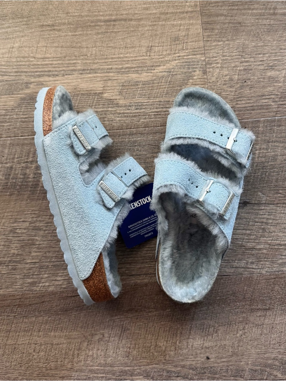 Birkenstock Arizona Suede Shearling Sandal - Light Blue